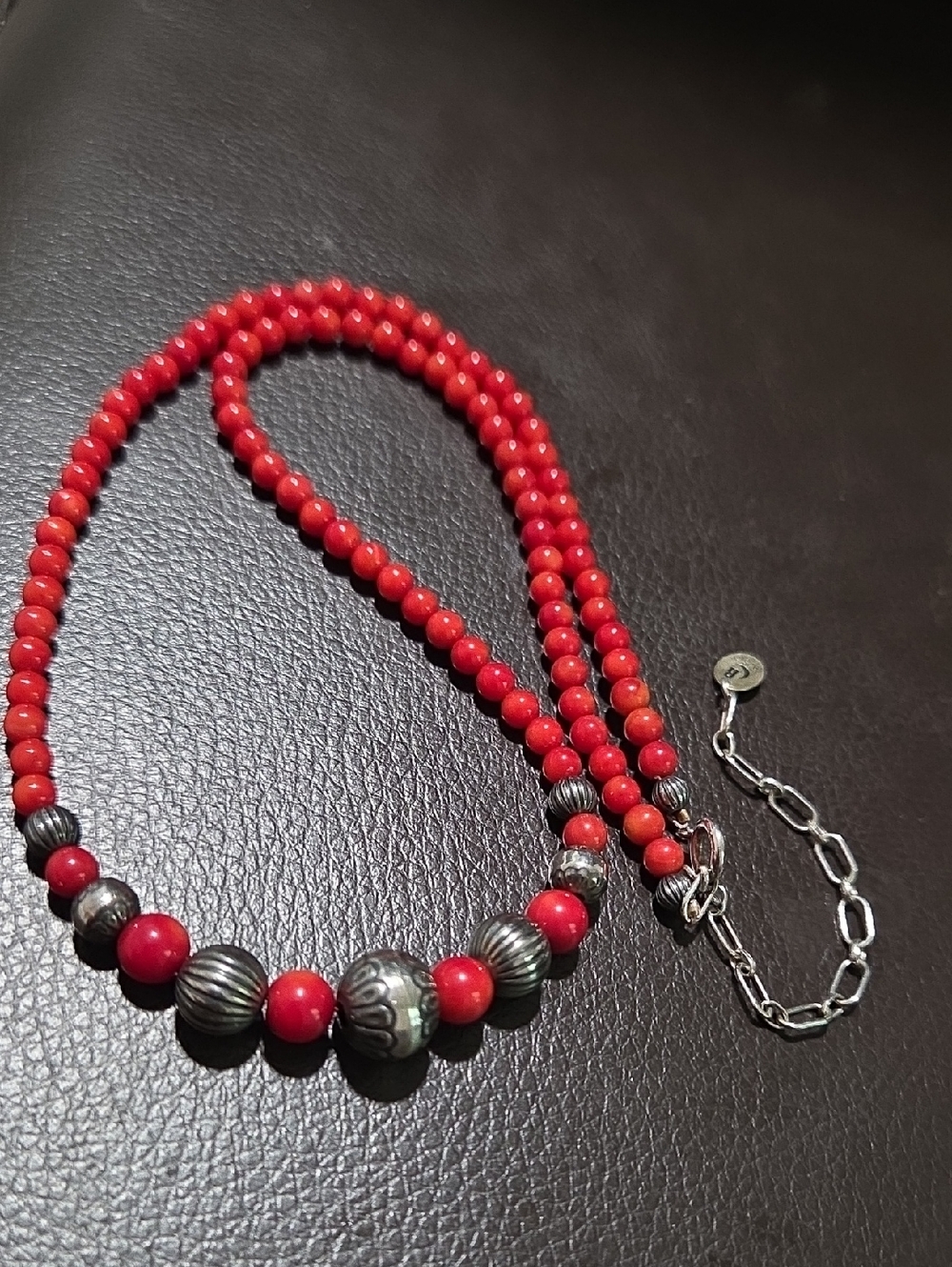 Carolyn PollackAntique Natural Deep Red Coral Beads Necklace 20" Sterling Silver
